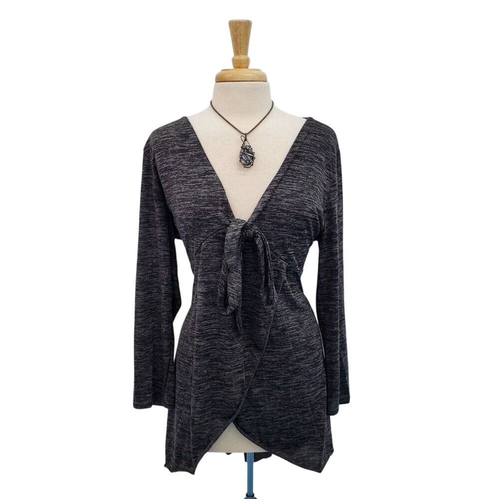 Rosegal Womens Plus Size Marled Overlap Plunge Tunic Top Size 2X Dark Gray